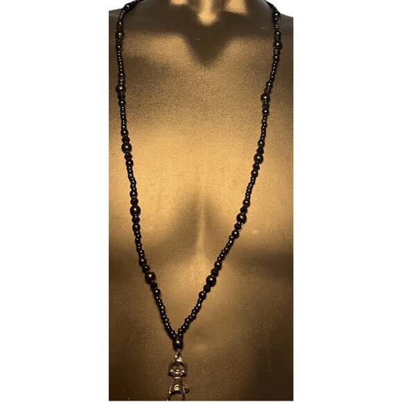Beaded Lanyard ID Badge Holder Necklace Black Crystal-Like BeadsApprox 32" - Picture 1 of 4
